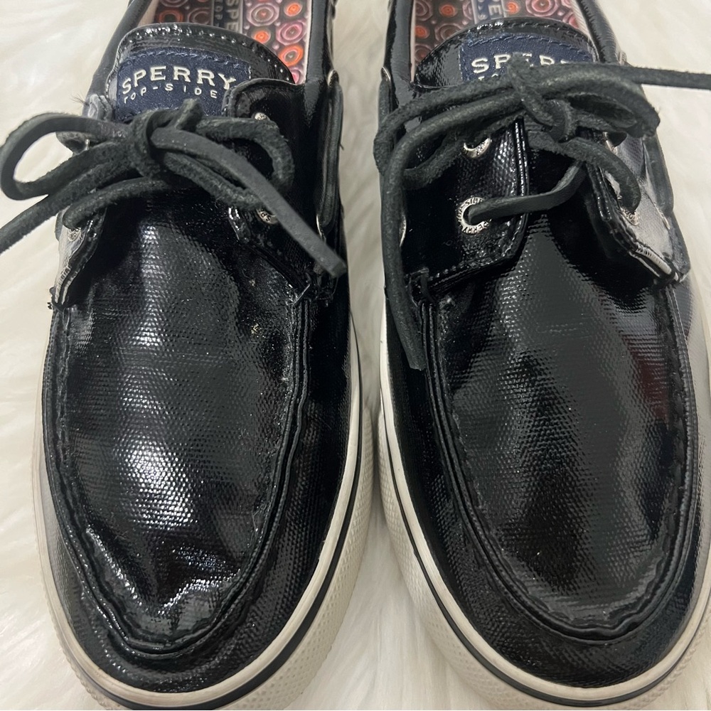 Sperry Top Siders Black Patent Glossy Boat Shoes Coastal Nautical Size 10 - Picture 7 of 13